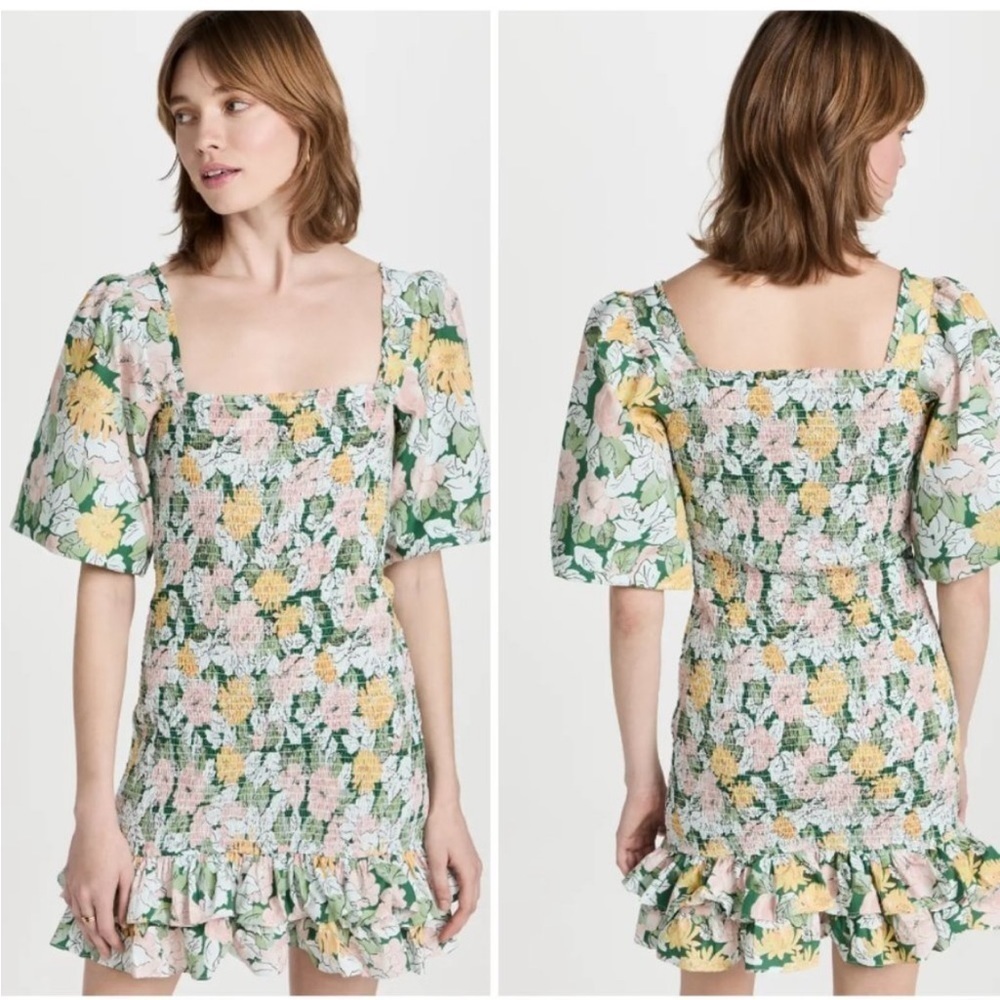 NEW ByTimo Festive Cotton Smocking Smocked Dress Dandelion Floral Puff Sleeves